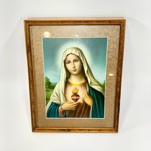 Immaculate Heart of Mary Framed Print/Painting??? 21”x17” Gold Tone Finish Frame